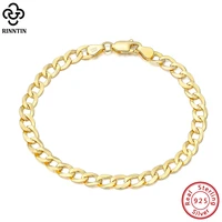 rinntin 18k gold over 925 sterling silver 5mm diamond cut cuban chain bracelet for men women handmade fashion jewelry sb123