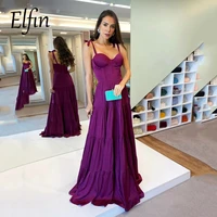 elfin handmade evening dresses gala floor length sleeveless formal party pleats strap tulle customization prom robe de soiree
