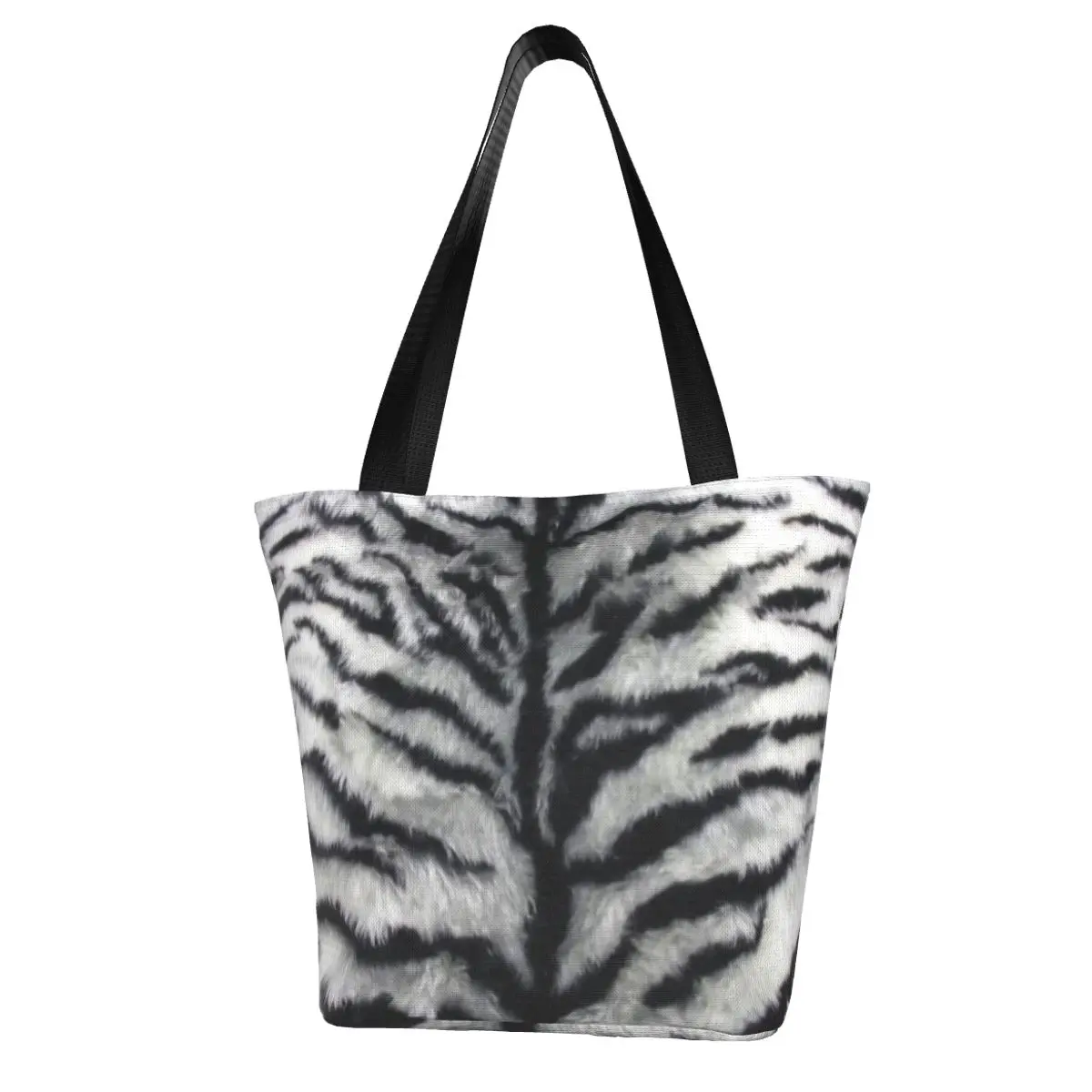 

Animal Fur Print Shopping Bag Black White Tiger Stripe Retro Cloth Work Handbag Female Bulk Bags