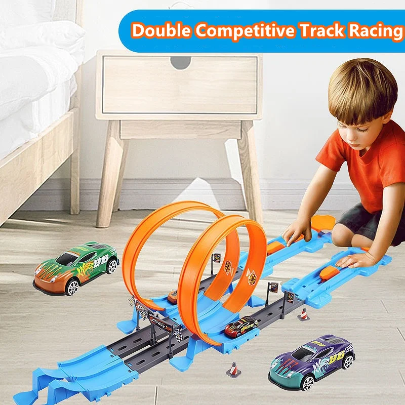 

Track Stunt Speed Double Car Racing Model Diy Assembled Rail Kits Catapult Rail Car Wheels Racing Boy Toys For Children Gift