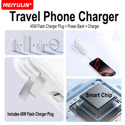 20000 мАч, 45 Вт, внешний аккумулятор 10000 мАч, портативный кабель USB C, быстрая зарядка, мобильный внешний аккумулятор для iPhone 17, Samsung, Xiaomi, ноутбука