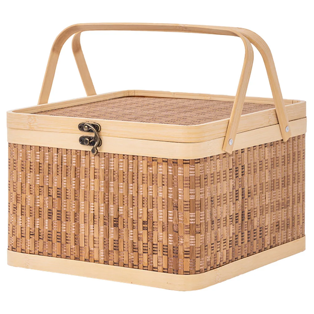 

Egg Storage Basket Lidded Natural Portable Picnic Packing Household Bamboo Woven