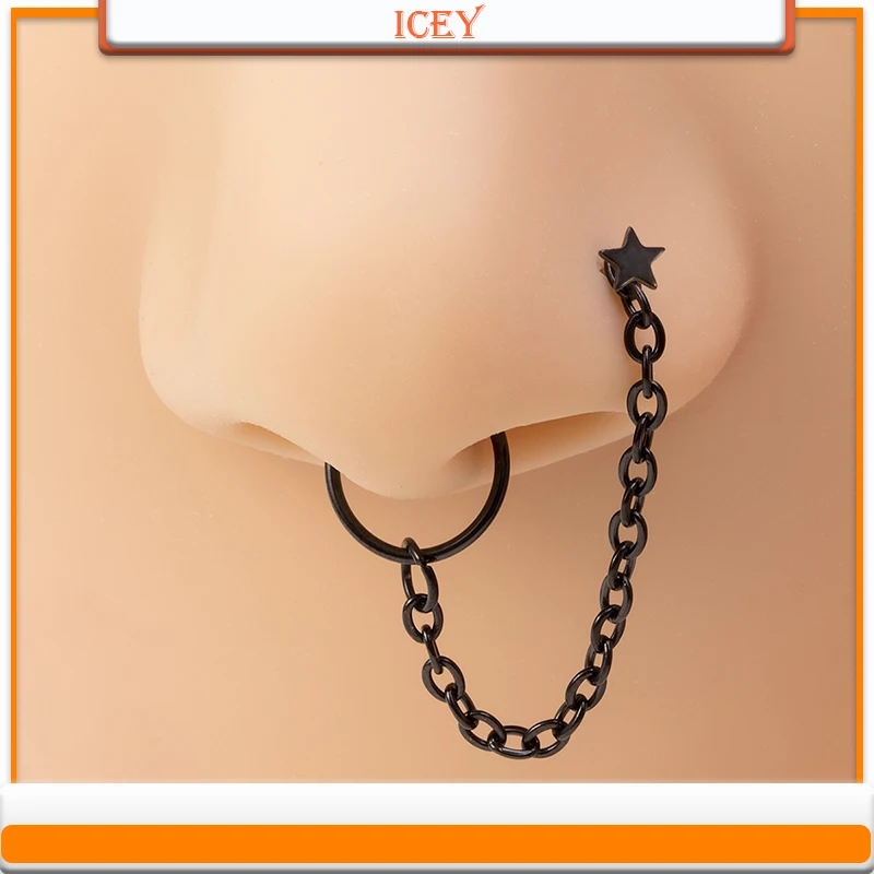 

1pc rhinestones nose ring crystal nose septum black nose chain love nose bone ring Pentagram nose bar Heart nose septum ring