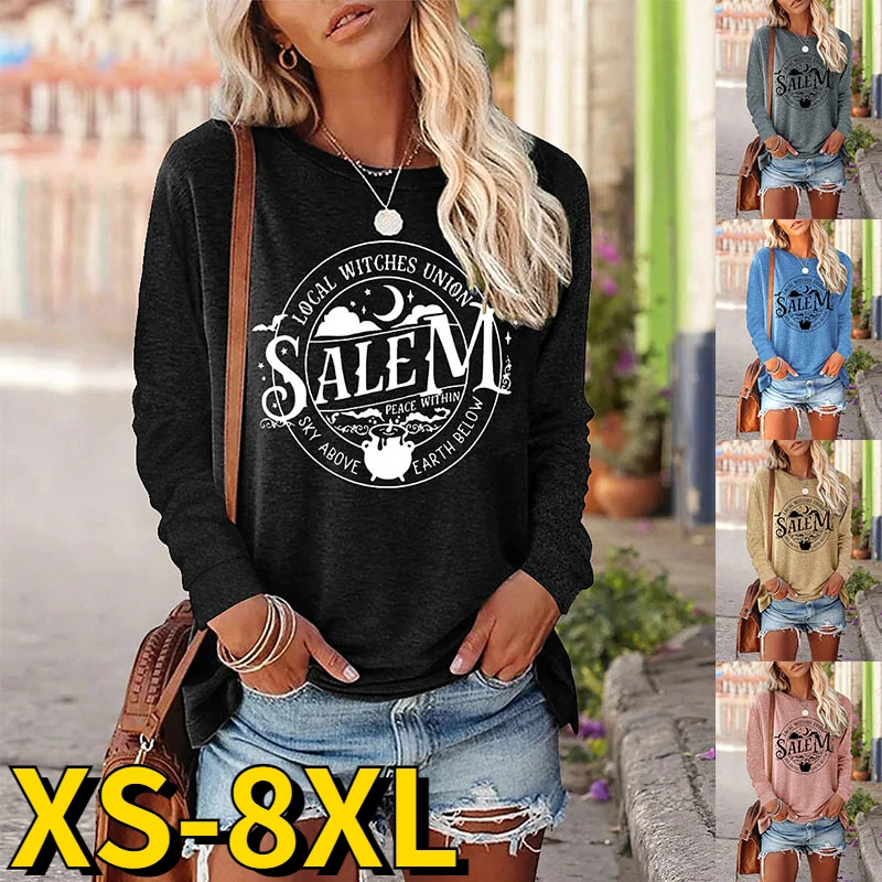 

2022 Autumn Women's Fashion Alphabet Print Long Sleeve Round Neck Loose T-shirt Street Simple Style Pullover Loose Size T-shirt