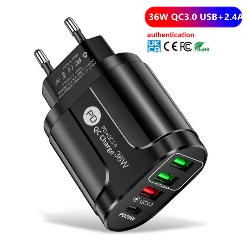 

Fireproof Wall Charger Portable Qc3.0 Pd Fast Charge Charging Adapters Multi-port Usb Usb Fast Charge Charger Phone Charger 36w