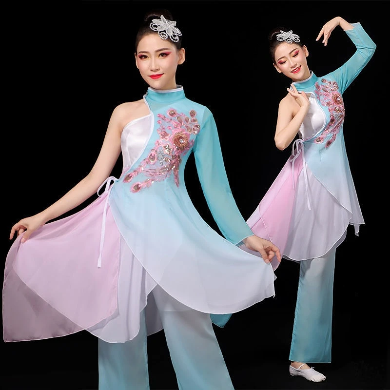 

Chinese Traditional Classical Dance Costumes Female Ancient Hanfu Clothing National Yangko Dance Wear Waist Drum Stage Costume