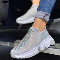 plus size 2022 fashion rivets woman casual shoes thick bottom women flat shoes slip on studded rhinestone sneakers