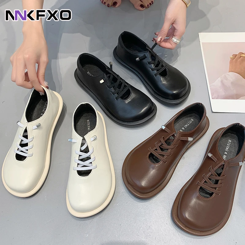 

2022 spring Shoes for Women elastic band Oxfords Ladies Leather Shoes Woman Casual Solid Flats Female Soft Footwear vc3572
