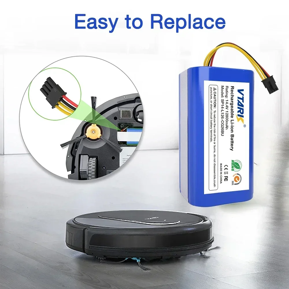 High Capacity 14.4V 12800mAh Li-lon Rechargeable Battery for Cecotec Conga 1290 1390 1490 1590 Vacuum Cleaner