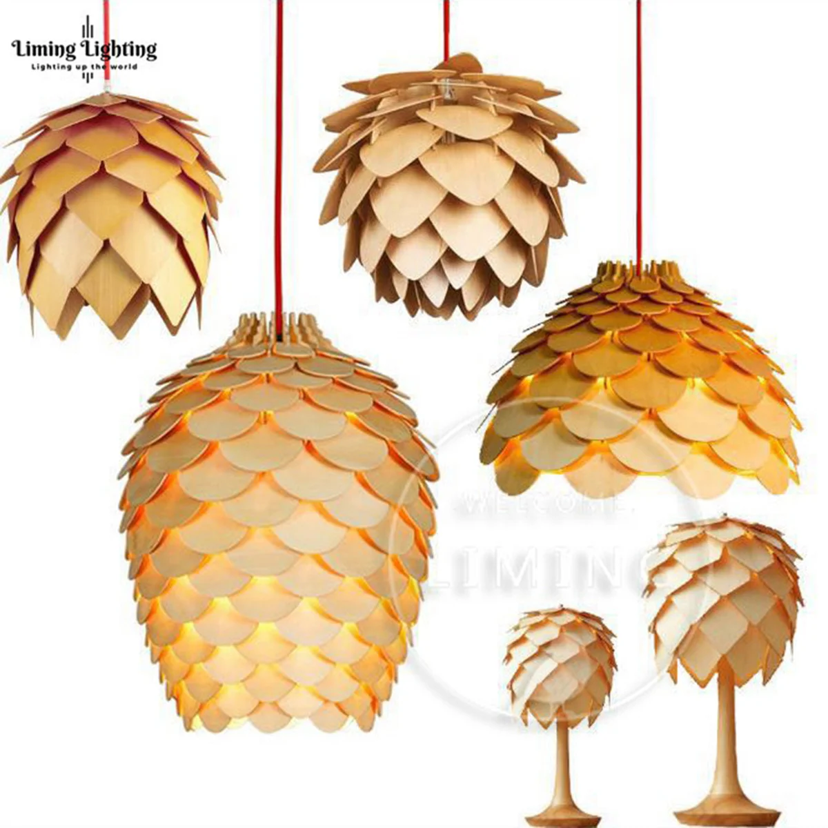 

Nordic Morden OAK Wooden Pinecone Led Pendant Lights Hanging Wood Modern Lamp Dinning Room Restaurant Retro Fixtures Lighting