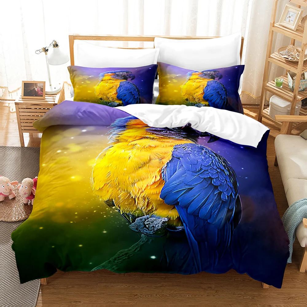 

3D The grey parrot Sets Set With Pillowcase Twin Full Queen King Bedclothes Bed Linen Duvet Cover