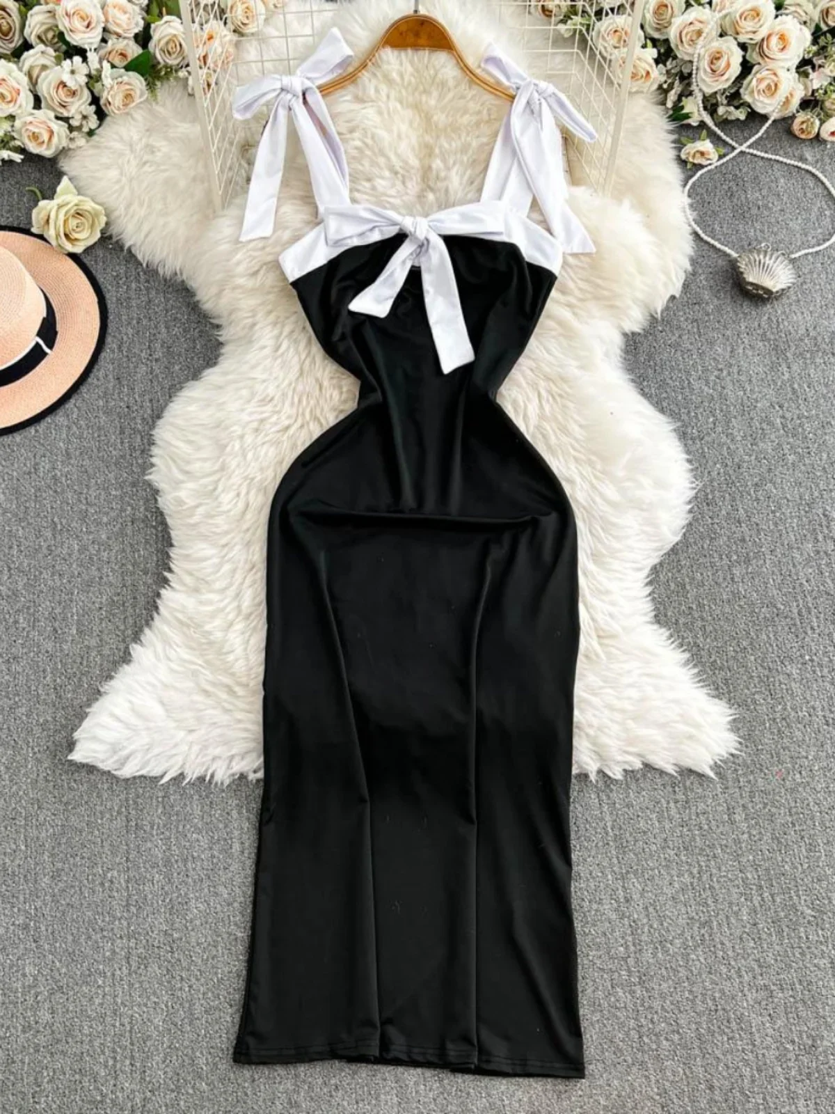 Foamlina сексуальное облегающее платье на подтяжках с бантом женское Offcie