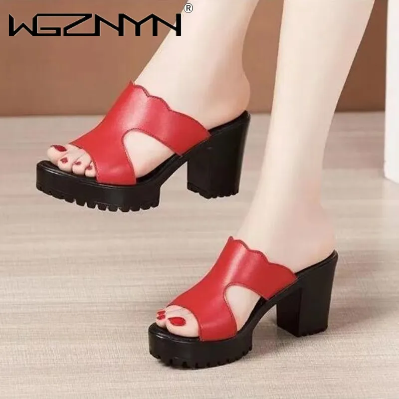 

Womens Shoes Square Heel Slippers Women Gladiator Sandals Platform High Heels Slippers Comfortable Woman Peep Toe Pumps Slippers
