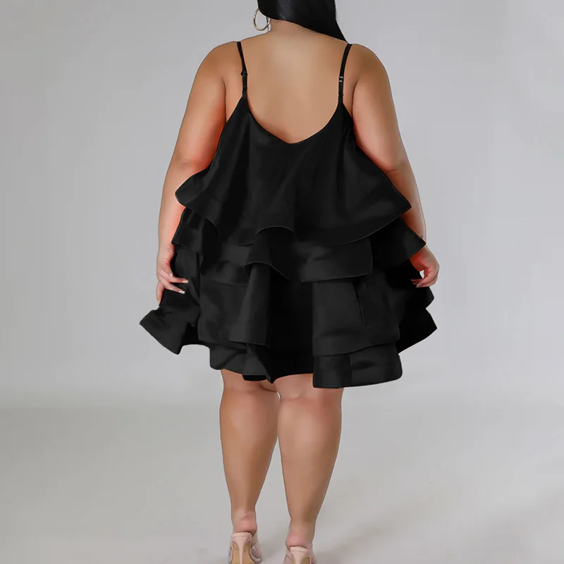 Summer Clothes for Women Solid Color Ruffles Sleeveless Sexy Square Collar Adjusting the Shoulder Strap Plus Size Princess Dress