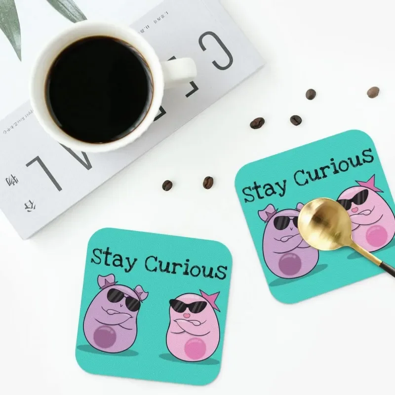 

Stay Curious! With The Amoeba Sisters Coasters Kitchen Placemats Non-slip Insulation Cup Coffee Mat Home Tableware Pads Set of 4