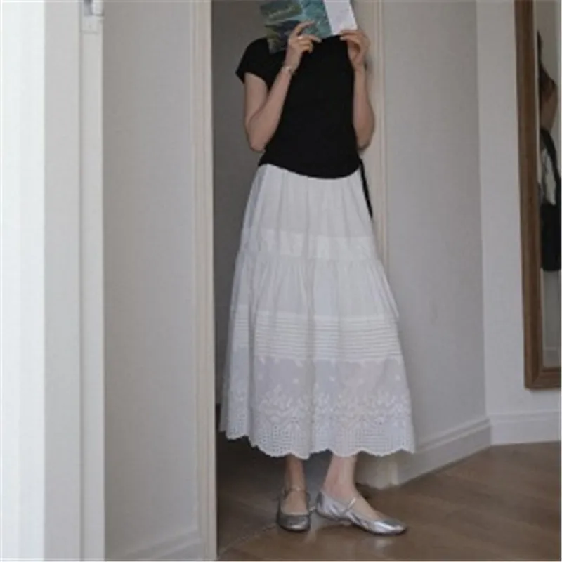 

2023 New French Vintage White High Waist Half Skirt Women+Top Summer Small Two Piece Set