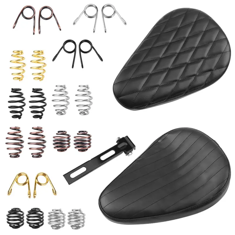 

Universal For Harley Chopper Bobber Cafe Racer Motorcycle Custom PU Leather Saddle Seat Cushions 3" Spring Solo Bracket Seat