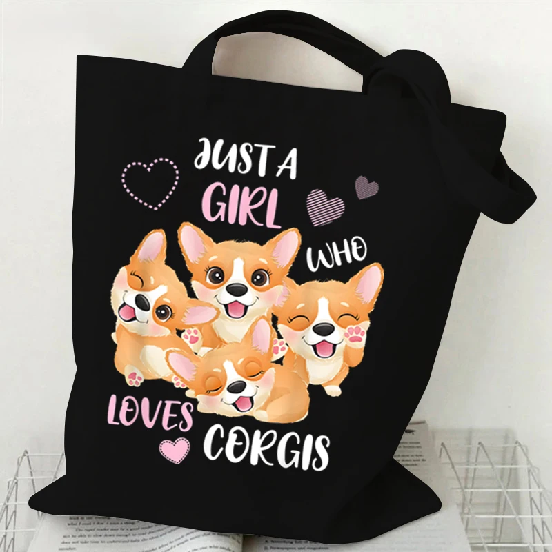 Just A Girl Who Loves Corgis Холщовая большая сумка с принтом Женская для покупок