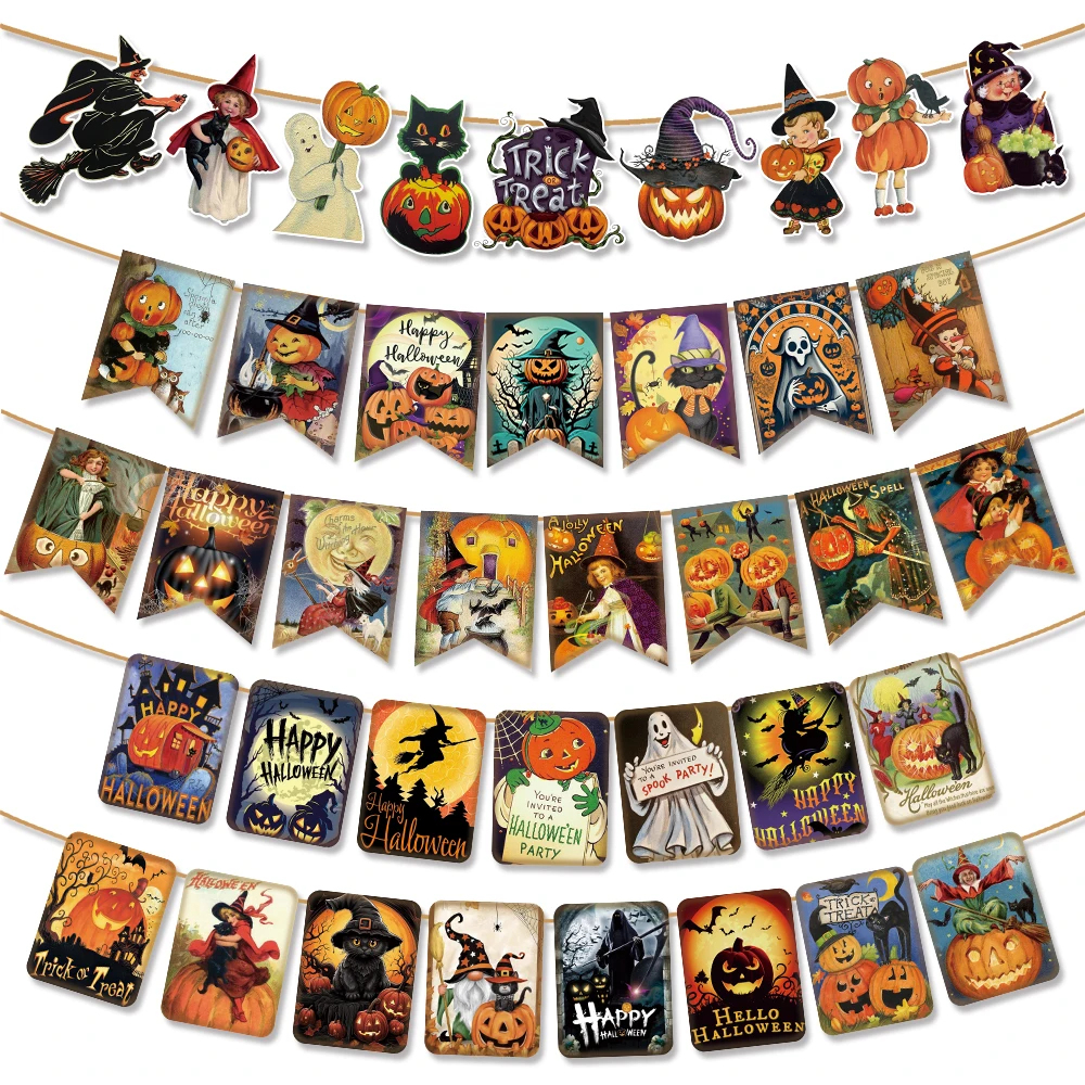 Хэллоуин Флаг Вытащить Винтаж Баннер Тыква Призрак Летучая Мышь Висит Флаги