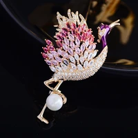copper inlaid zircon european and american creative bird high end brooch elegant pearl fashion pin knot wedding accessories ins