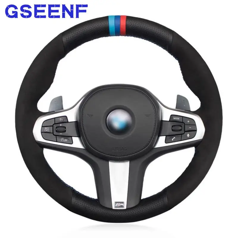 

For BMW M Sport G30 G31 G32 G20 G21 G14 G15 G16 X3 G01 X4 G02 X5 G05 M5 Black Genuine Leather Suede Steering Wheel Cover