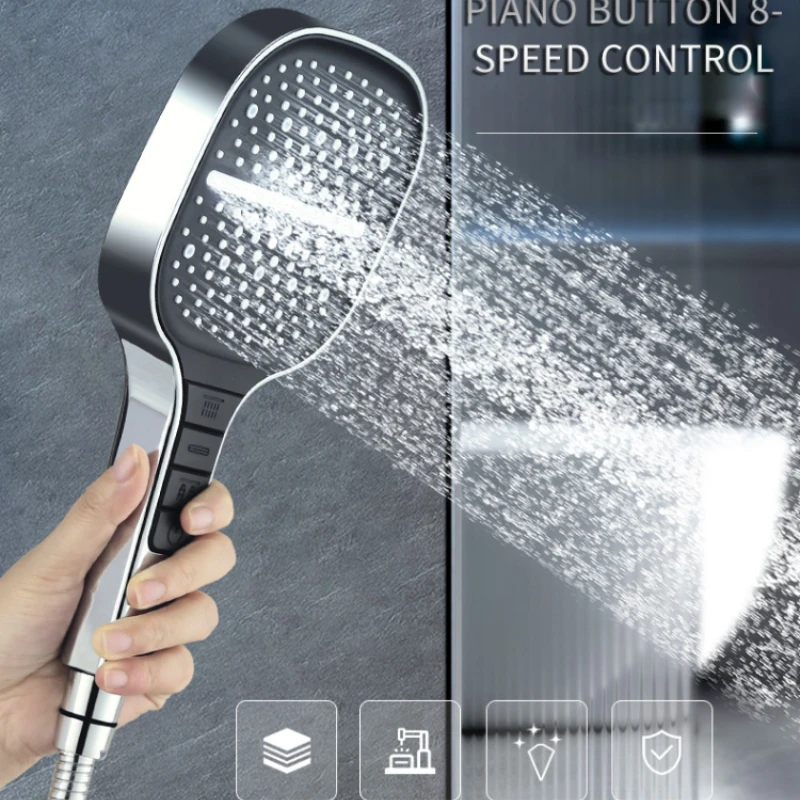 

8 Modes Shower Head Adjustable High Quality High Pressure Piano Button Water Save Flow Shower Faucet Nozzle Bathroom Accessories