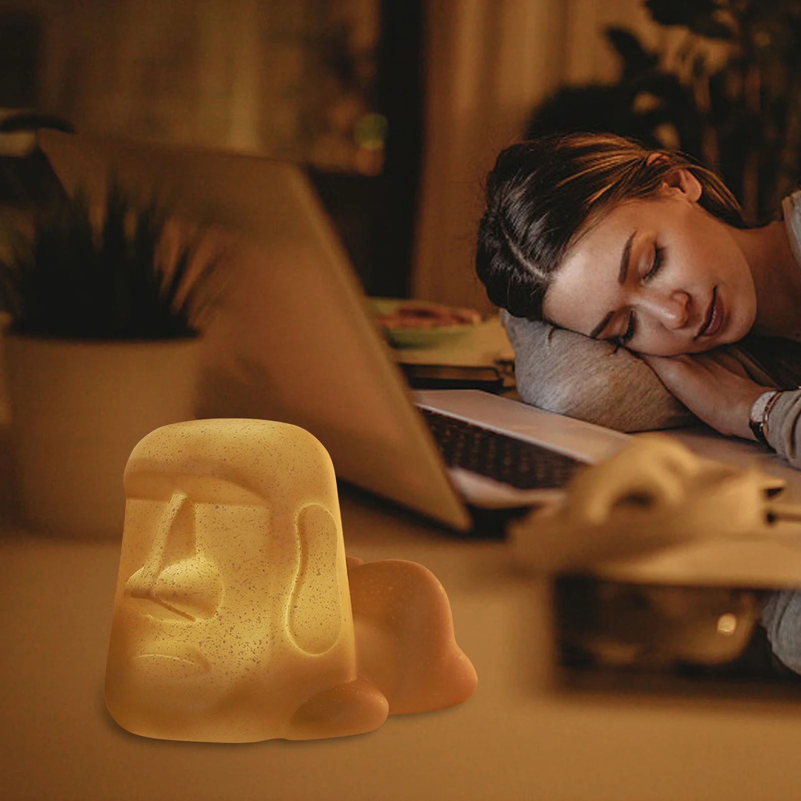

Stone Portrait Clap Night Light Lightweight Comfortable to Touch Light for Home Bedroom Bedside Light