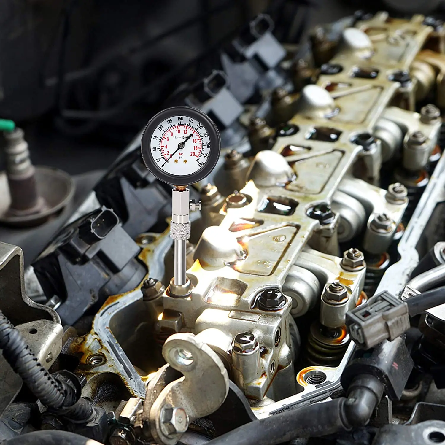 Комплект для тестирования сжатия манометр бензинового газового двигателя 0-300 PSI