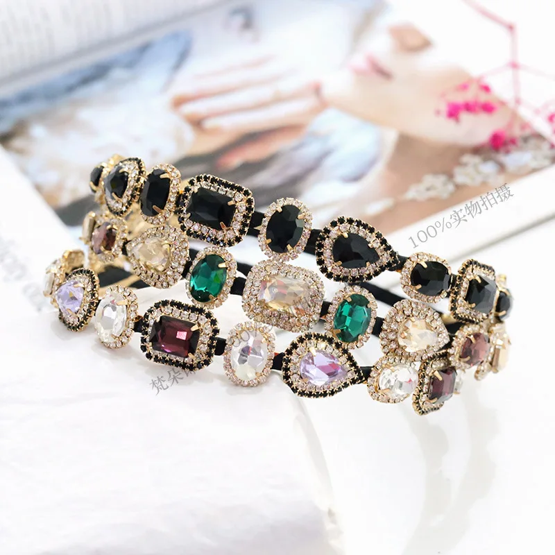 

Designer Luxury Rhinestone Headband for Women Girl Fashion Gem Stone Bandeau Venda Hairband Baroque Hair Accessori Dropshipping
