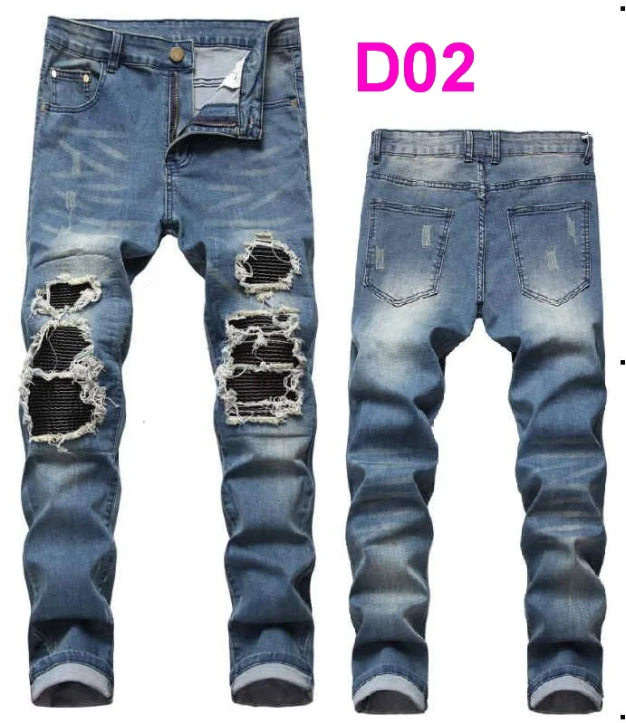 Men Jeans Pants High Quality Patches Denim Pants Hold Beggar Jeans Color Contrast Street Fashion Jeans Pants Size 28-42