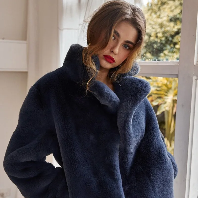 Women's Fur Jacket Faux Fur Coat Female Short Stitching Rex Rabbit Fur Artificial Fur Coat Faux Fur Coat