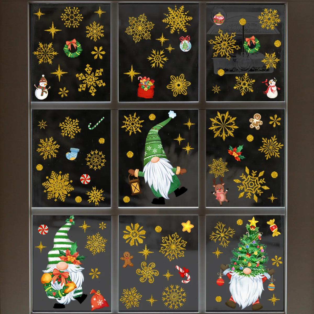 

9pcs Snowflake Gnome Christmas Tree Christmas Wall Stickers Window Stickers Home Decoration Wall Sticker Wallpaper Dj4030