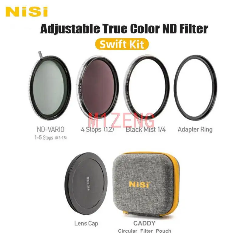 

1-9stops swift True Color nd varid 1-5stops+nd16+1/4 black mist+adapter+cap+caddy pouch for 67 72 77 82 95 camera lens filter