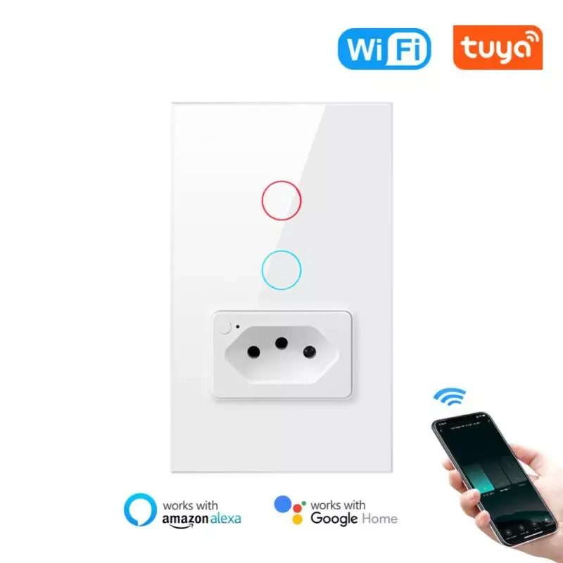 

NEW IN WiFi Wall Switch & Socket Brazil Standard 1/2 Gang Glass Panel Smart Light Switch Works with Smart Life Alexa Home