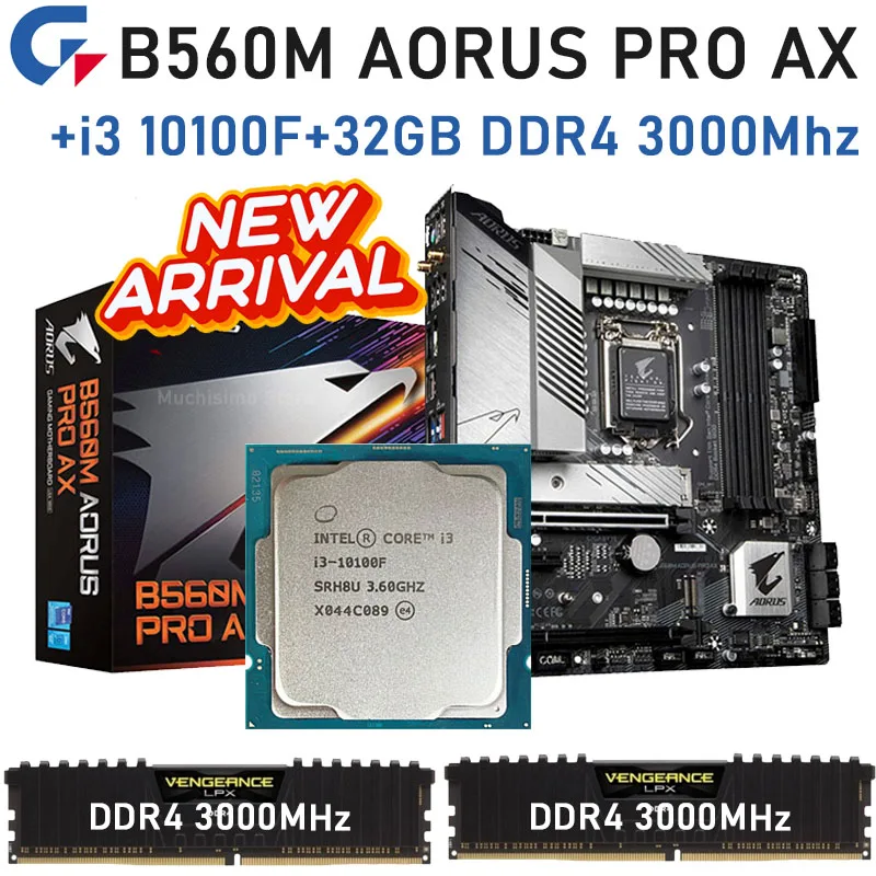 

1200 Gigabyte B560M AORUS PRO AX + i3 10100F + 32 ГБ DDR4 ОЗУ LGA 1200 Материнская Плата ЦП Combo 10100F 32 ГБ ОЗУ B560 комплект материнской платы