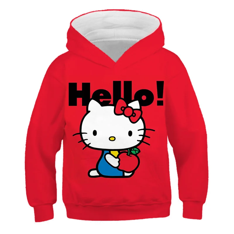 

Детская толстовка с капюшоном Hello Kitty, 2023, детская Милая одежда с длинным рукавом для детей, свитшоты для маленьких девочек, милая одежда