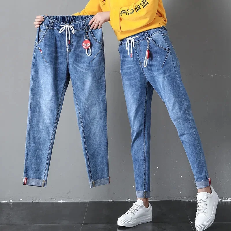 

Женские джинсы с высокой талией, свободные винтажные шаровары до щиколотки, джинсы-бойфренды с эффектом потертости, Новинка осени 2021