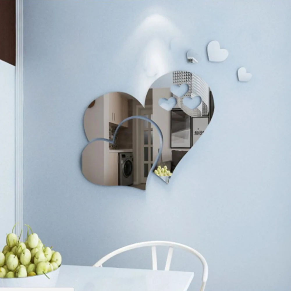 

1PC Romantic 3D Mirror Love Hearts Wall Sticker Decal DIY Household Supplies Bedroom Removable Beautiful Art Mural Decorations