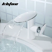 Basin Faucets Waterfall Bathroom Faucet White Cold and Hot Water Vessel Sink Mixer Tap Vanity Deck Mounted Single Hole Crane