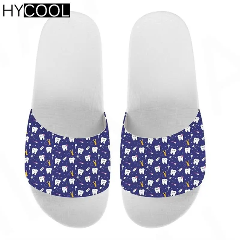 

Женские летние шлепанцы HYCOOL с мультяшным принтом зубов, шлепанцы с открытым носком, мягкие женские уличные пляжные шлепанцы на плоской подошве, 2020