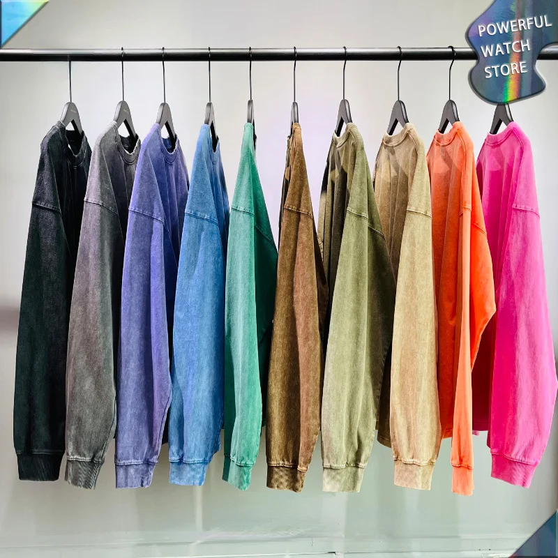 

Batik 250G Men's Long Sleeve Oversize Cotton T-Shirt New 2023 Tide Brand Solid Color Clothing Plain Blank Ribbed Tee Unisex Tops