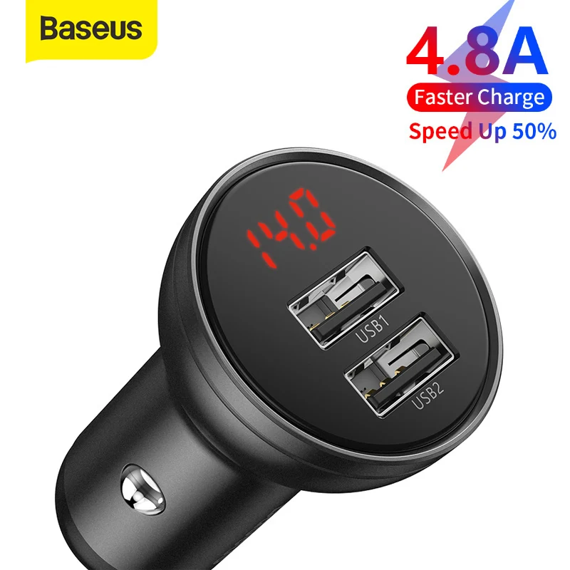 

Baseus 24 Вт USB Автомобильное зарядное устройство для зарядки телефона металлический цифровой дисплей 4.8A Автомобильная Зажигалка для iPhone 14 13 12 быстрое зарядное устройство