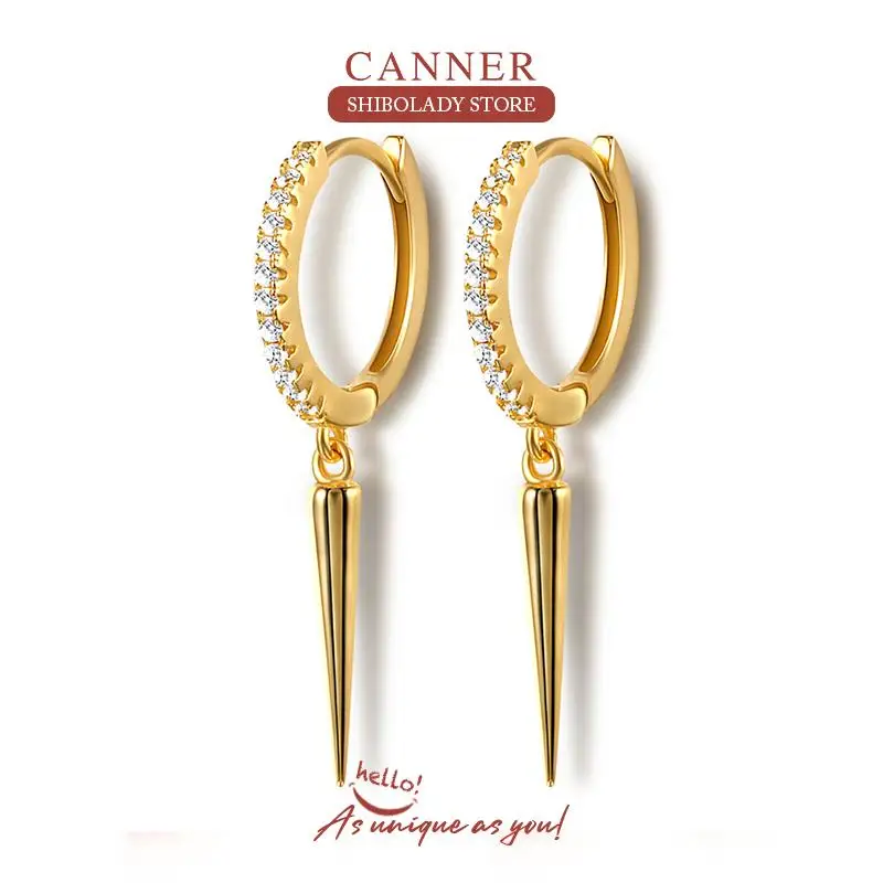 

CANNER Fashion Geometry Rivets Earrings For Women 925 Sterling Silver Earrings Hoops Pendiente Piercing Gold-Plated Jewelry Gift