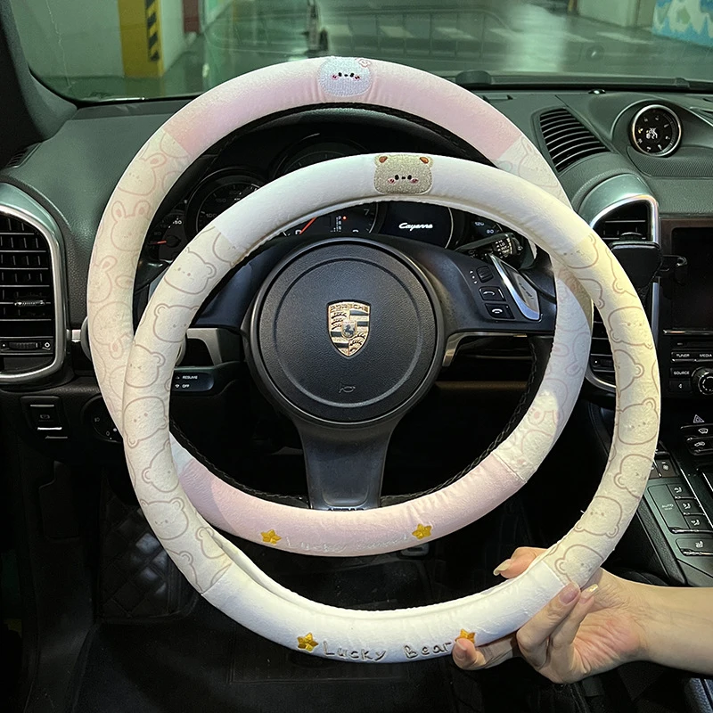 

Чехол на руль мультяшный вышитый медведь автомобиль теплый противозамерзающий чехол на руль зимний Противоскользящий чехол на руль