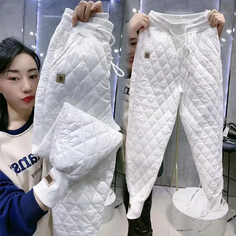 High Quality White Plaid Thick Cotton Warm Winter Harem Pants Elasitc High Waist Joggers Baggy Pants Ins Korean Style Sweatpants