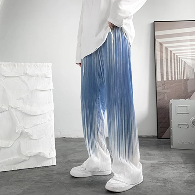 

Casual Pants Fashion Tie-Dye Wide-Leg Pants High Waist Loose and Slimming Straight All-Matching Draping Mopping Pants Men's Stra