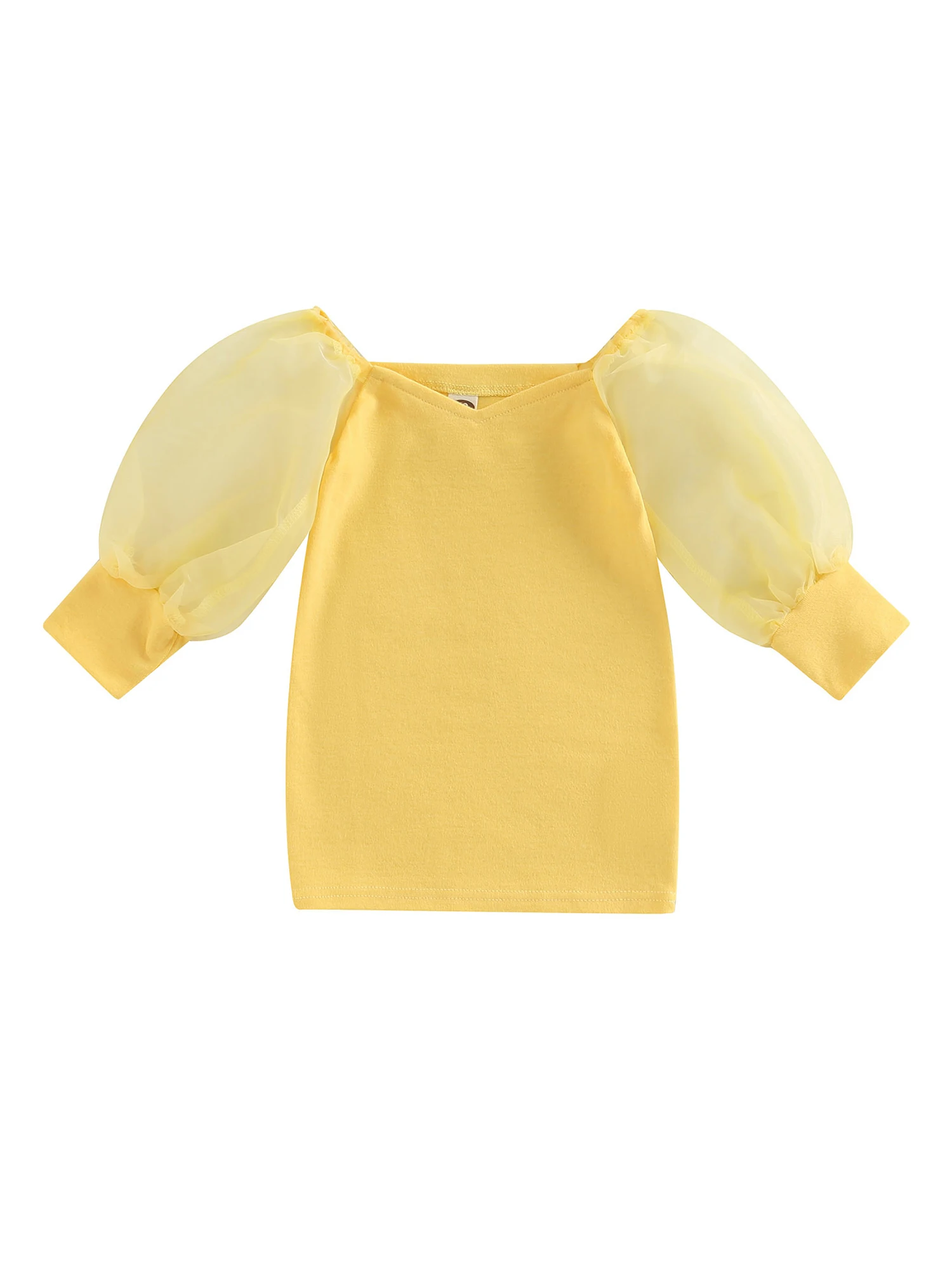 

Kids Toddler Girl Fall Dress Mesh Long Puff Sleeve Off Shoulder Solid Color Shirt Dress