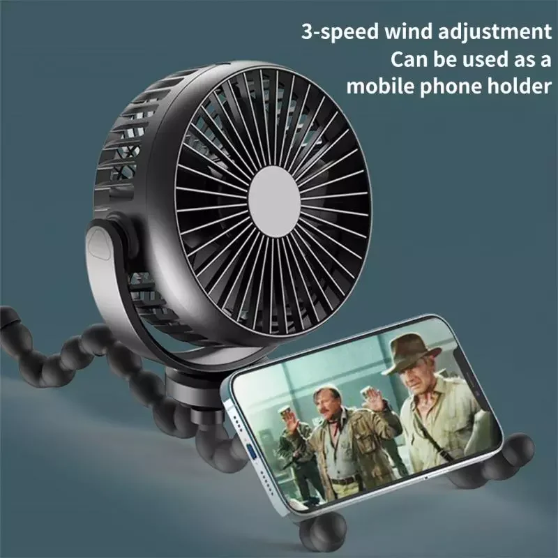 

NEW2023 Octopus USB Portable Fan Mini Stroller Fan Cooler Clip For Baby Rechargeable Hand Fan With Head Shaking Fpr Desktop Home