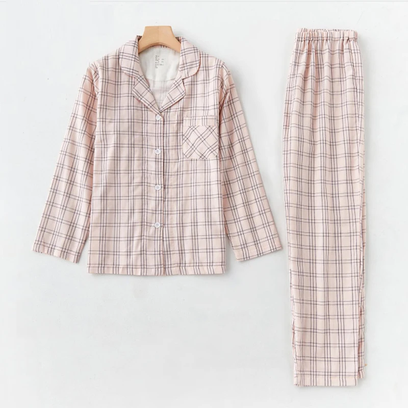 2022 New Spring Summer 100% Cotton Pajamas Set Men Unisex Homewear High Quality Full Sleeve Night Sleeping Pants Sets Two-piece