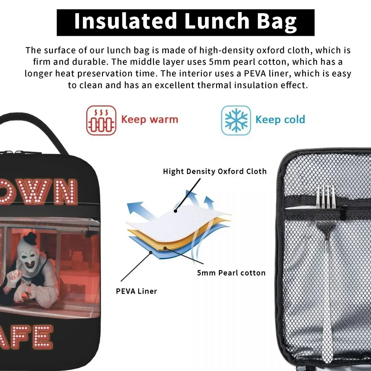 Terrifier 2 Art C-Clowns Cafe Сумка для обеда детей Фильм ужасов Ланч-бокс пикника